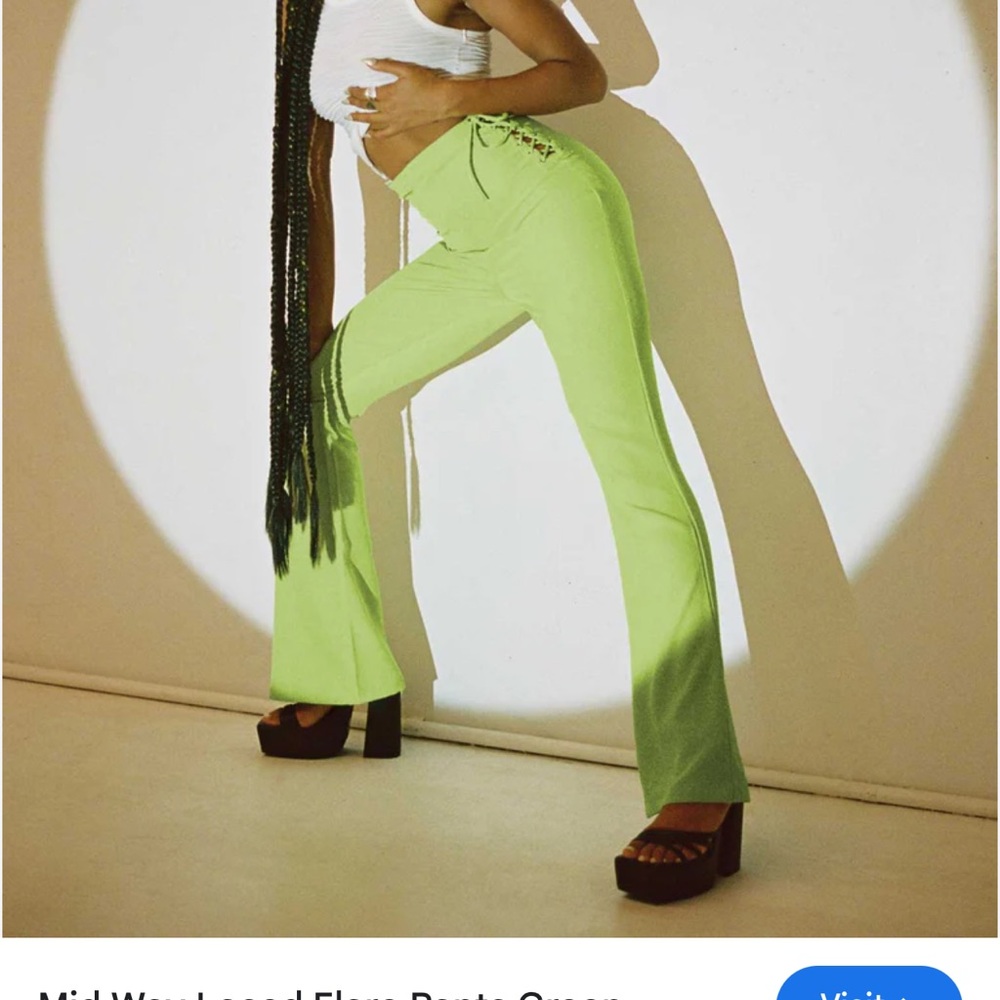 Princess polly Mid Way Laced Flare Pants Green 10 laced up